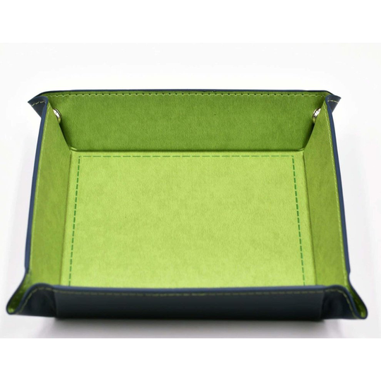 Folding Dice Tray - Mini Leather Dice Holder Game Rolling Tray for D&D, RPG, Yahtzee, Farkle, Bunco (Green)