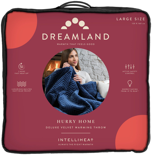 Dreamland Herringbone Velvet Heated Throw-Royal Blue