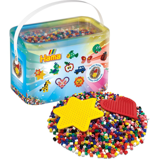 Hama 10, 000 Beads and 2 Coloured Pegboards Bucket