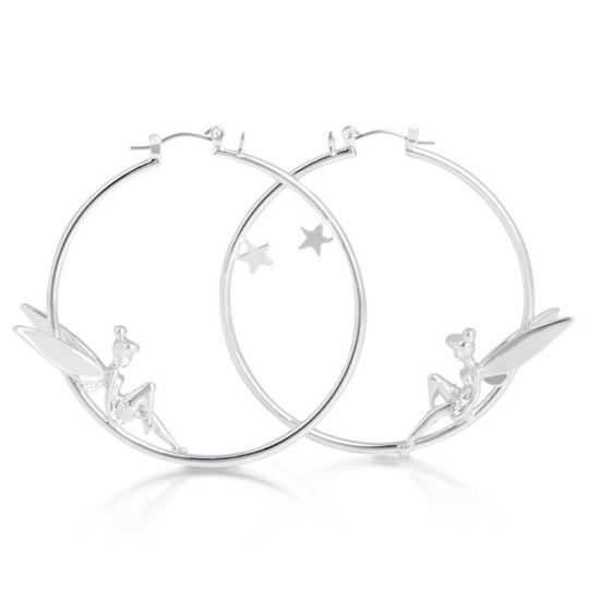 Disney White Gold-Plated Tinkerbell Fairy Hoop Earrings