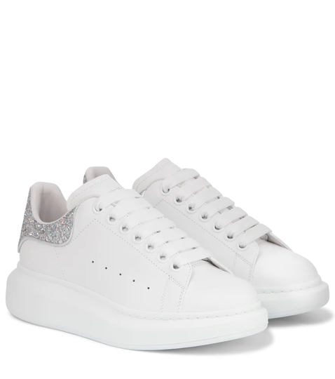 Glitter-trimmed leather sneakers