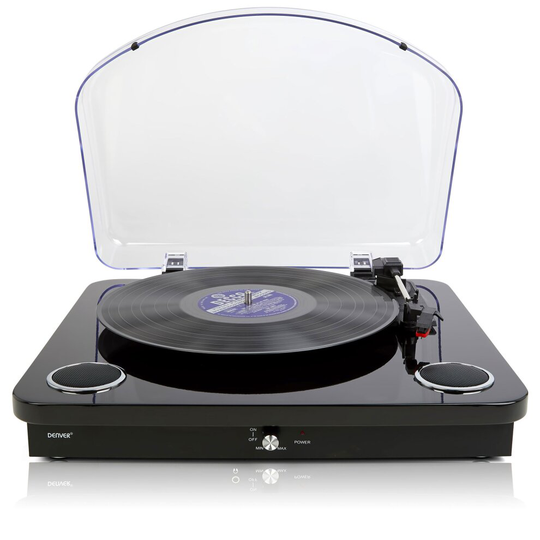 (Gloss Black) Denver VPL-210 Vinyl Record Player Turntable - Bluetooth, Record to MP3, Built In Speakers