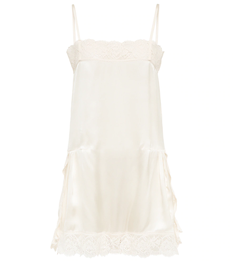 Lace-trimmed silk satin slip dress