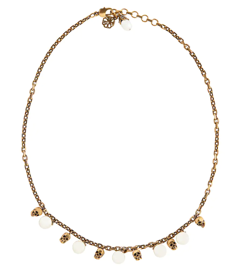 Skull faux pearl-embellished necklace