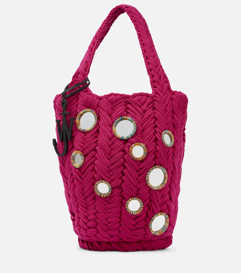 Mirror-embellished braided tote