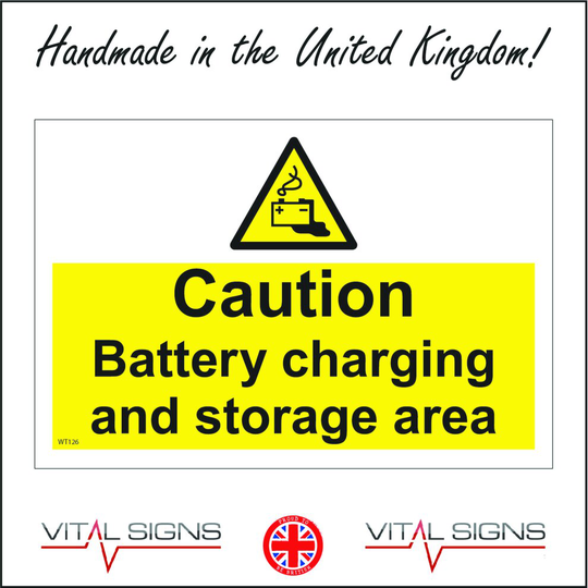 (300 x 200mm - 12 x 8, A - Sticker / Sav - Non-See Through) WT126 Battery Charging And Storage Area Sign Acid Jump Leads Vehicles Garage 600mm x 450mm