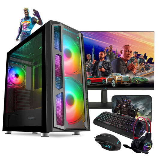 Nox Gaming PC F15 Glass | GTX 1650, i5 4th Gen, 16GB, SSD & 1TB New 24" IPS Monitor Bundle 4 Piece LED Gaming Pack