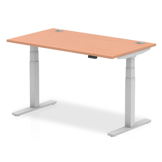 Dynamic Air 1400/800 Beech Height Adjustable Desk with Cable Ports with Silver L