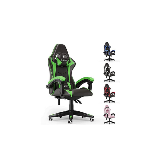 bigzzia Gaming Chair Office Chair Desk Chair Swivel Heavy Duty Chair Ergonomic Design with Cushion and Reclining Back Support (Green and Black)