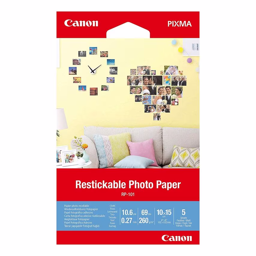Canon RP-101 White Matte 4 x 6 inch Removable Photo Stcikers 5 Sheets - 3635C002