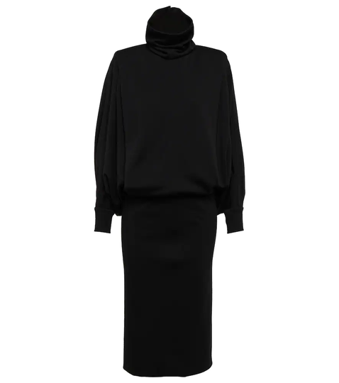 Tulle-trimmed wool jersey maxi dress