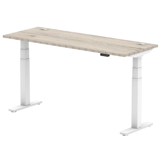 Dynamic Air 1600/600 Grey Oak Height Adjustable Desk with Cable Ports with White