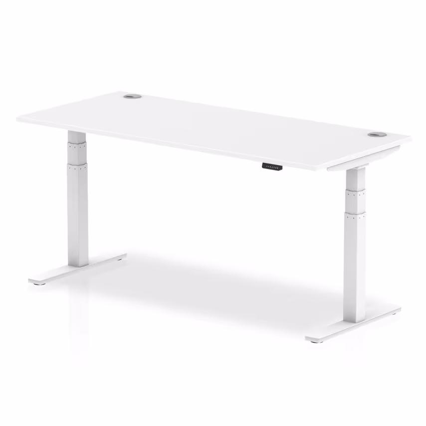 Dynamic Air 1800/800 White Height Adjustable Desk with Cable Ports with White Le