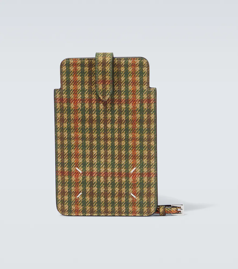 Tweed printed leather phone pouch