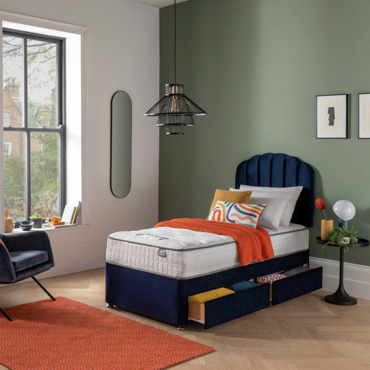 Silentnight Middleton 800Pkt Mem Single 2 Drw Divan Bed-Blue