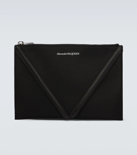 Leather-trimmed pouch