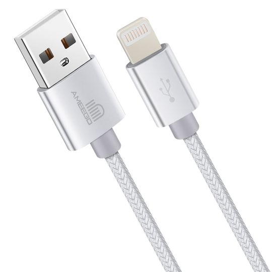 (3 metre, White) Ameego Braided 8 pin Cable | Heavy-Duty Charger