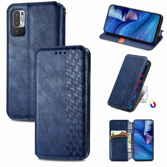 Xiaomi Redmi Note 10 5G Case Premium PU Leather Folio Cover Magnetic Blue