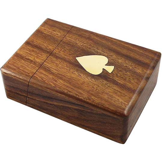 Wooden Handmade Single Playing Card Storage Box with Brass Inlay