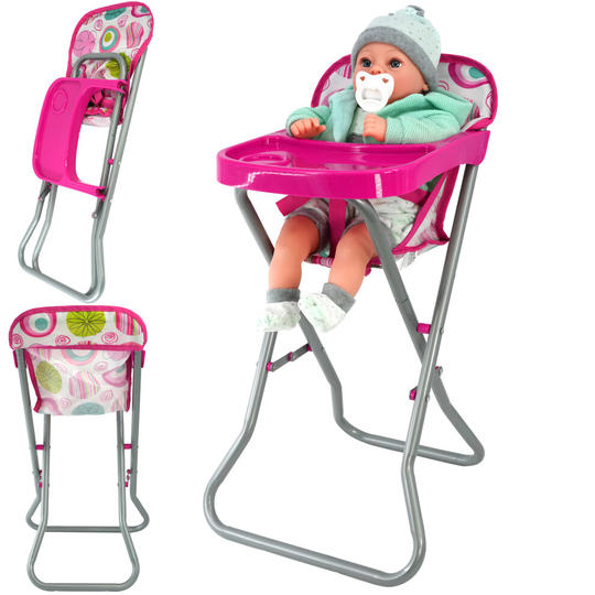 The Magic Toy Shop Dolls Feeding High Chair Folding Metal Frame Dolls Furniture Pretend Play Toy