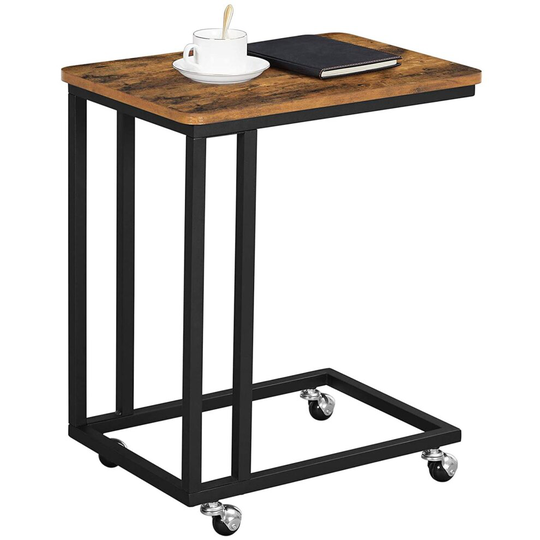 ASAB Side Table Snack C Shaped Narrow Living Room Laptop Rustic Brown