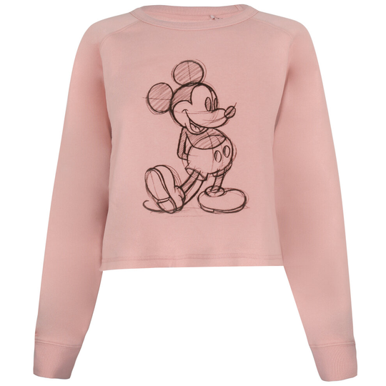 (SML, DUSKY PINK) Disney Ladies - Mickey Mouse Sketch - Cropped Crew Sweat