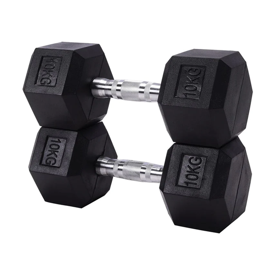 Living and Home Set of 2 Black Fitness Rubber Hex Dumbbell, 10KG