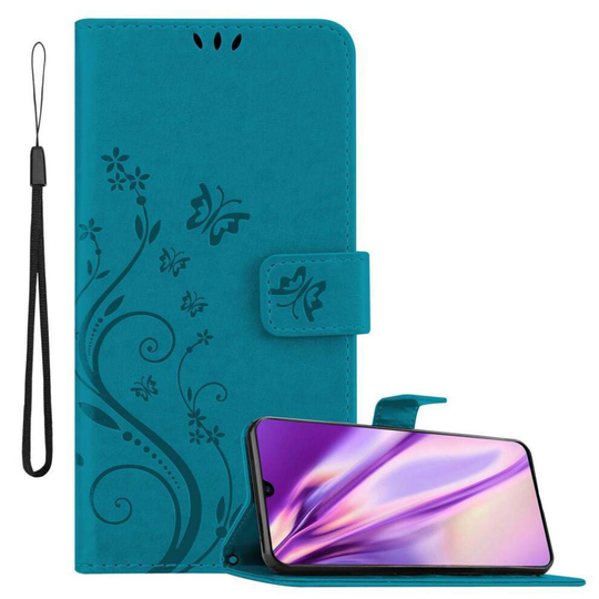 (FLORAL BLAU, Samsung Galaxy A70) Cadorabo Flower Case for Samsung Galaxy A70 / A70s Cover Book Wallet Protection PU Leather Flip Magnetic Etui