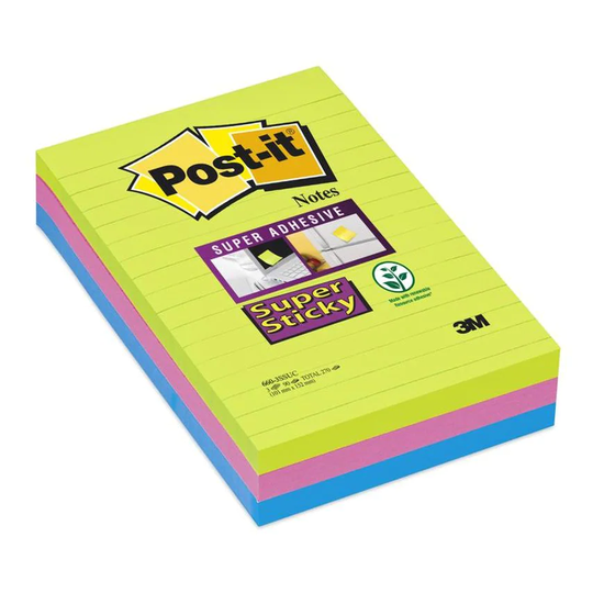 Post-it Post-it Super Sticky Notes 102x152mm Ruled 90 Sheets Ultra Colours (Pack