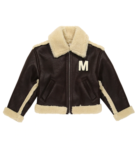 Teddy-trimmed faux leather jacket