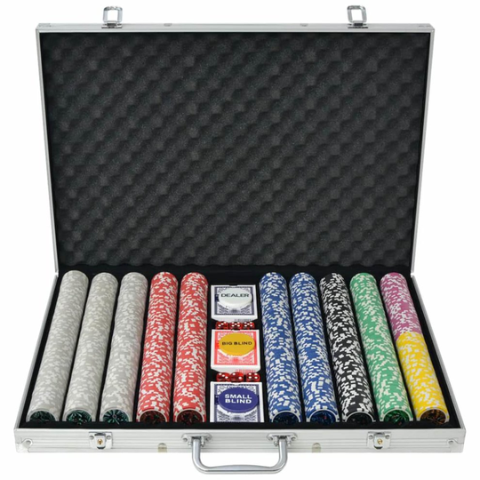 vidaXL Poker Set with 1000 Laser Chips Playing Game Aluminium Case Casino Dice