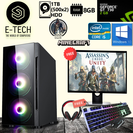 Gaming PC Computer Bundle Intel Quad Core i5 8GB 1TB HDD GT 730 Win 10