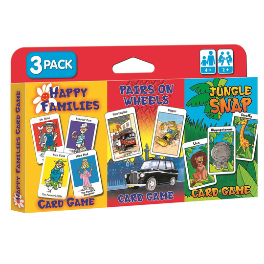 3pk Children's Card Games - Jungle Snap, Pairs on Wheels & Happy Families