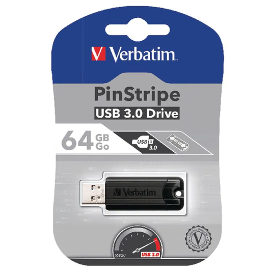 Verbatim Pinstripe USB 3.0 Flash Drive 64GB Black 49318