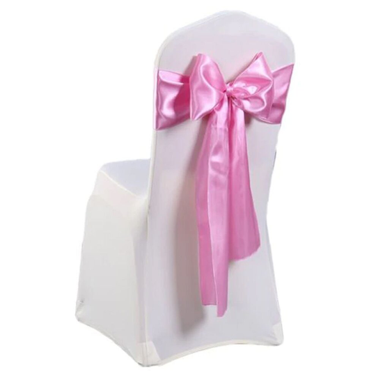 (Baby Pink) Satin Chair Cover Sashes Fuller Bow Ribbon Wedding Banquet Party Décor 10 Pcs