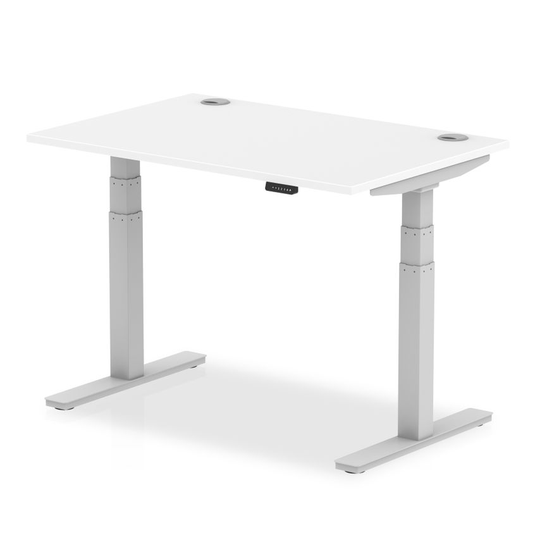 Dynamic Air 1200/800 White Height Adjustable Desk with Cable Ports with Silver L
