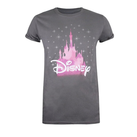 (L, Charcoal/Pink/White) Disney Womens/Ladies Castle T-Shirt