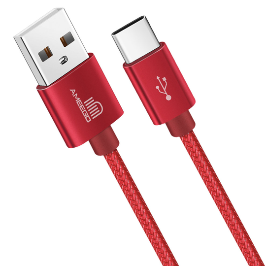 (1 metre, Red) Heavy Duty Braided Fast Charge USB-C Type C Data Charger Charging Cable 1m 2m 3m - 10 Colours