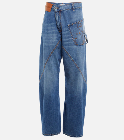 Twisted embroidered wide-leg jeans