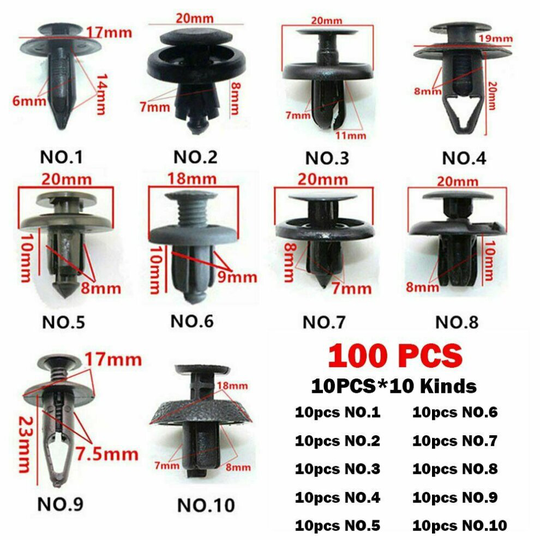 100x Screw Rivets Plastic Fastener Clips Set For Car Bumper Fender