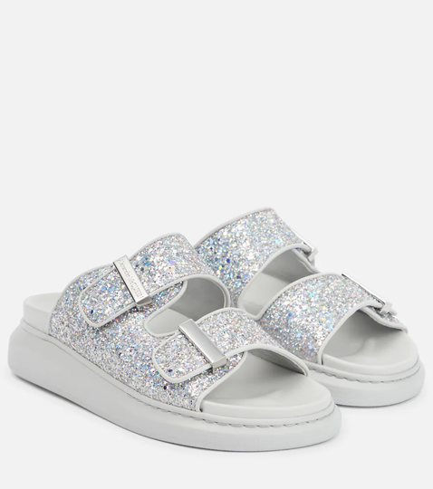 Glitter leather slides