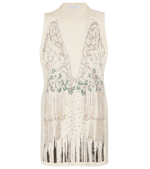 Embellished cotton and silk tank top