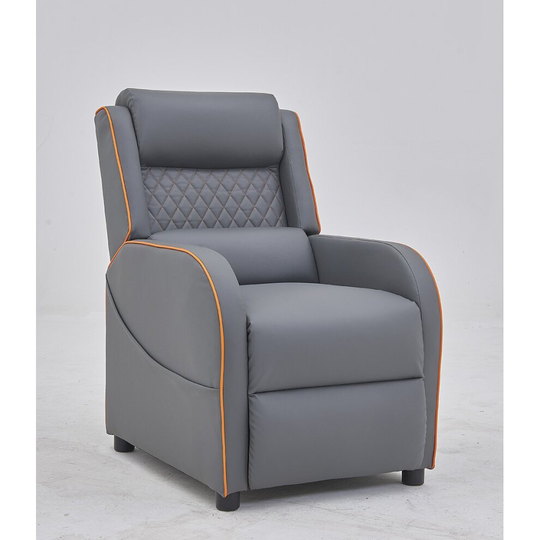 Gaming Racer Recliner Ergonomic Leather Computer Chair Cinema Armchair, Grey with Orange Trim