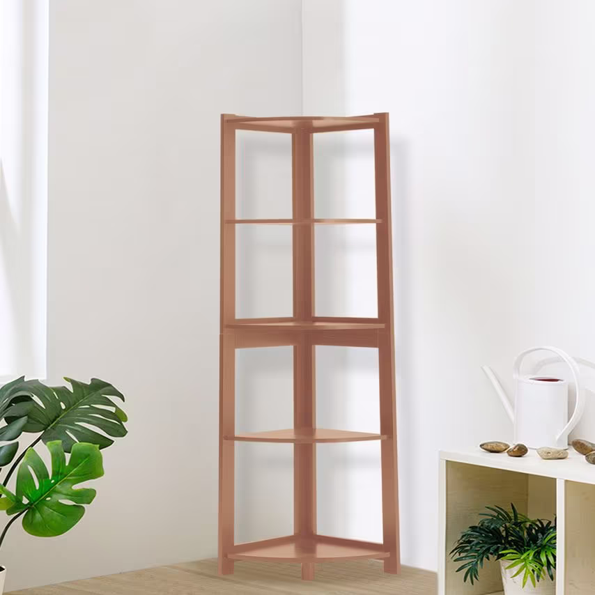 Living and Home 5-Tier Corner Shelf Rack Ladder Shaped Bookcase Plant Stand,Teak