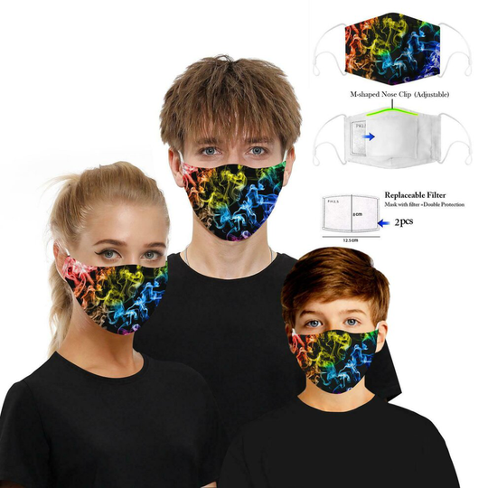(Colorful Smoke With Nose Clip) Face Mask Protective Covering Washable Reusable Unisex Replaceable Filter 3D UK