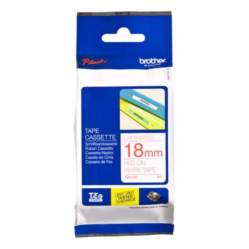 Brother P-touch Paper Bro 18MM Gloss Red on White Tape