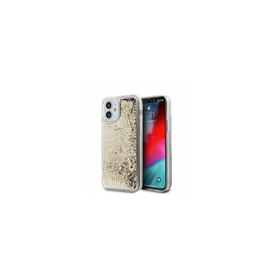 Guess - PC/TPU Liquid Glitter Hard Case"Hearts" Charms - Gold iPhone 12 Mini