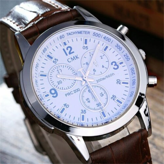Men's Business Leather Analog Quartz Wrist Watches White Dial Brown Strap