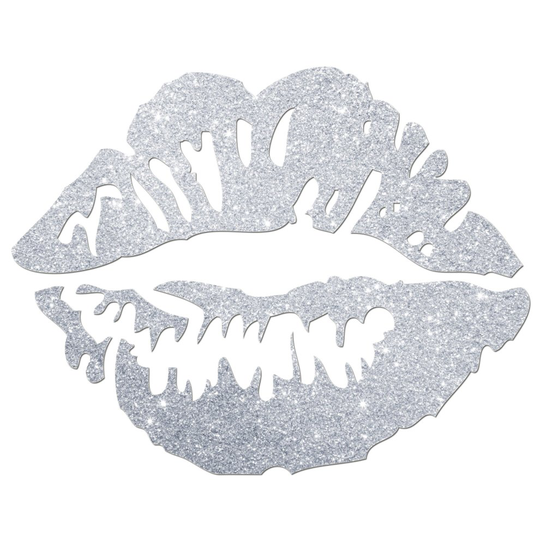 (Glitter Silver, 85mm) Kiss Lips Car Sticker Wall Window Laptop Phone Premium Grade Waterproof Vinyl