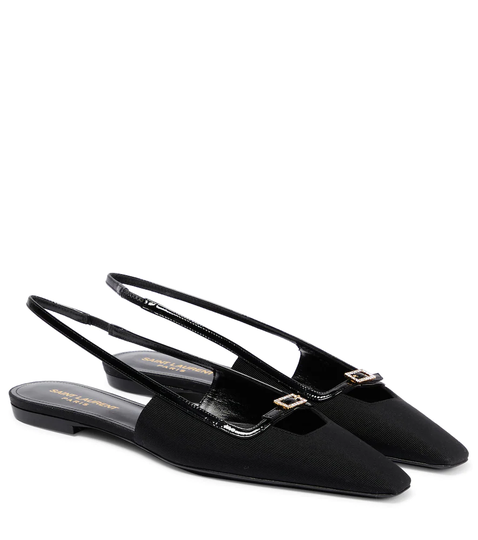 Blade leather-trimmed slingback flats